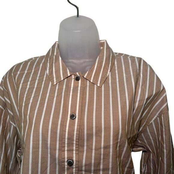 Everlane Brown White Stripe 100% Cotton Woven Pajama Top Small - Picture 3 of 6